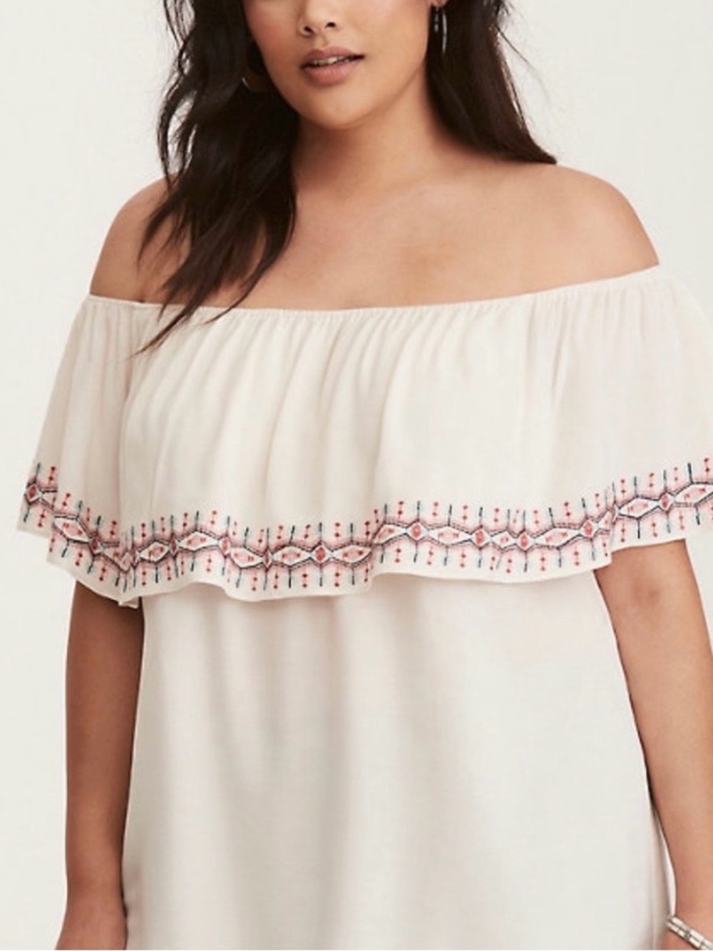 Torrid Cream Off-Shoulder Ruffle Blouse - Picture 2 of 6